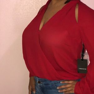 Trouve Red Blouse with Clavicle Detail